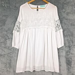 Womens Dress Large White Boho Crochet Lace Cottagecore Gauze Coastal Beach Angel
